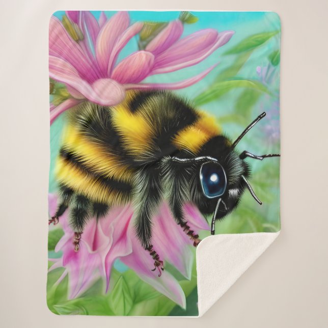 Beautiful Bee on a Pink Flower Close up Sherpa Blanket (Front)