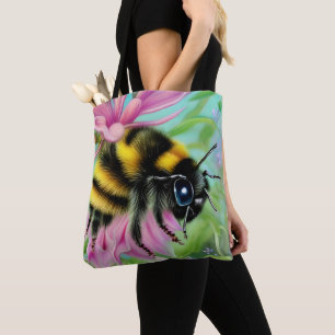 Beautiful Bee on a Pink Flower Close up Tote Bag