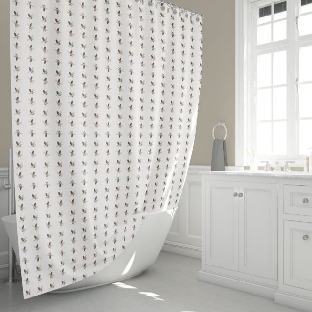 Beautiful Bees Shower Curtain (Elegant Bees Stripes Neutral Shower Curtain from Jenn Steffen for Studio Posies.)
