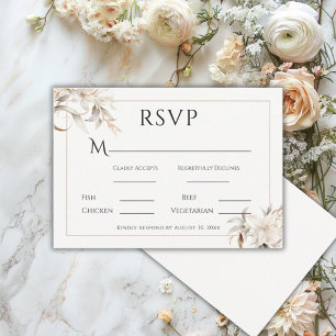 Beautiful Beige Simple Floral Modern Wedding RSVP Card