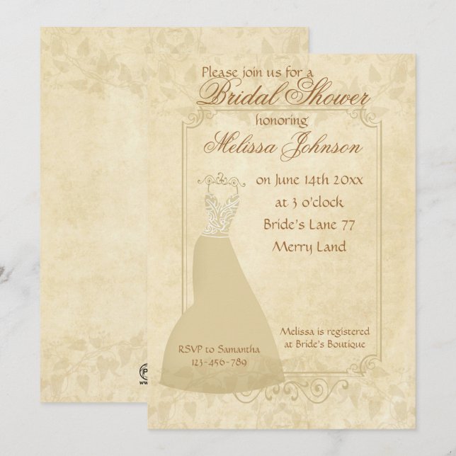 Beautiful Beige Vintage paper Bridal Shower Invite (Front/Back)