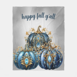 Beautiful bejeweled blue and gold pumpkin fleece blanket
