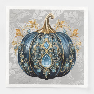 Beautiful bejeweled blue and gold pumpkin napkin