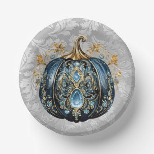 Beautiful bejeweled blue and gold pumpkin paper plate