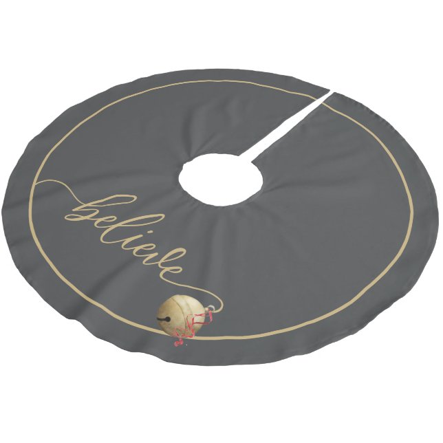 Beautiful BELIEVE script Christmas Jingle Bell Brushed Polyester Tree Skirt (Angled)