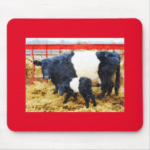 Beautiful Belted Galloway cow and calf watercolour Mouse Mat