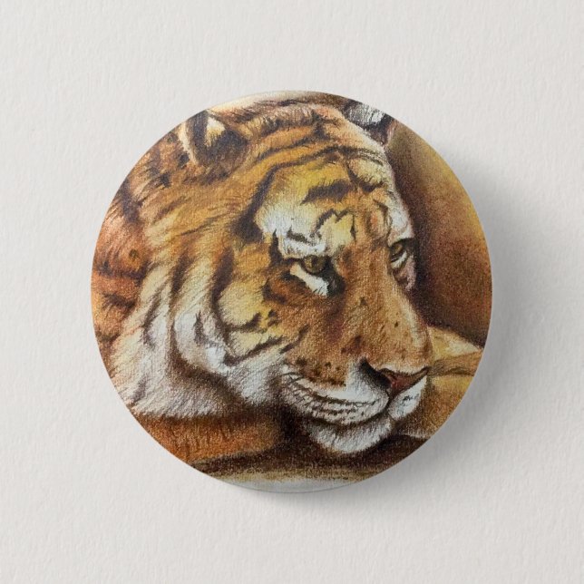 Beautiful Bengal Tiger, hand sketch 6 Cm Round Badge (Front)