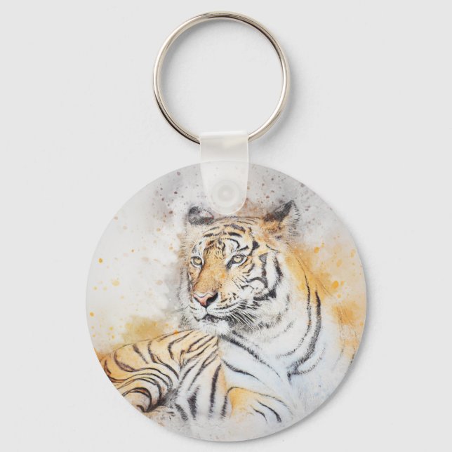 Beautiful Bengal Tiger Painting Key Ring (Front)