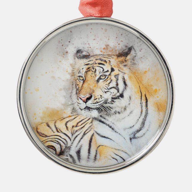Beautiful Bengal Tiger Painting Metal Tree Decoration (Front)