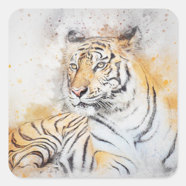 Beautiful Bengal Tiger Painting Square Sticker (Front)