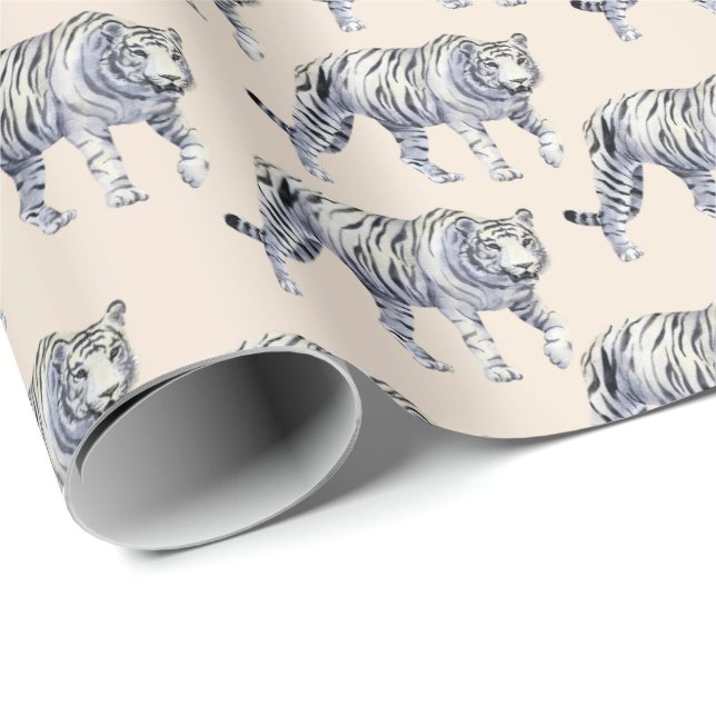 Beautiful Bengal White Tiger Cream Pattern Wrapping Paper (Roll Corner)