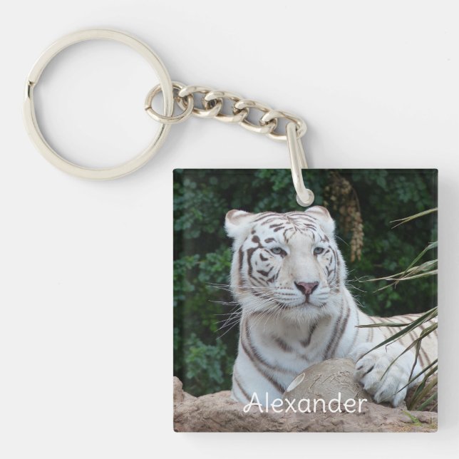 Beautiful Bengal White Tiger Photography Key Ring (Front)