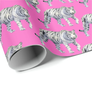 Beautiful Bengal White Tiger Pink Pattern Wrapping Paper