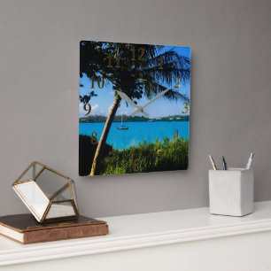 Beautiful Bermuda Beach Boats Wall Clock