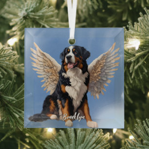 Beautiful Bernese Mountain Dog with Wings Glass Tree Decoration
