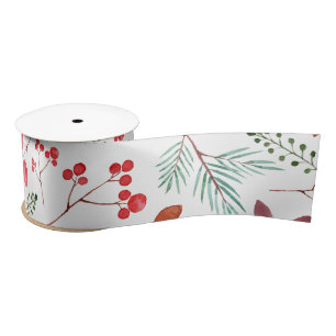 Beautiful Berry and Branches  Watercolor Winter   Satin Ribbon