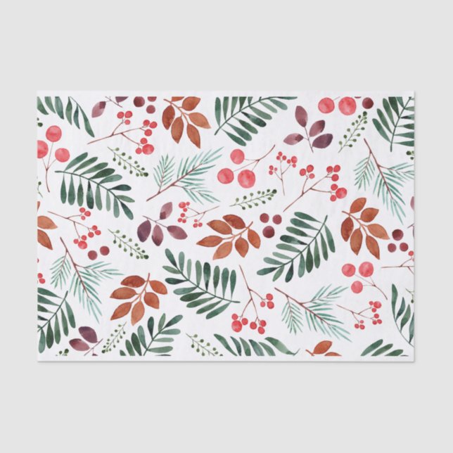 Beautiful Berry and Branches  Watercolor Winter  Tissue Paper (Front)