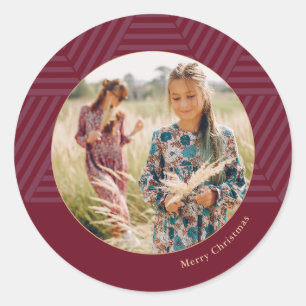 Beautiful Berry Geometric Photo Christmas Holiday Classic Round Sticker