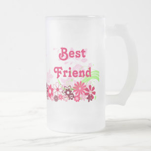 Beautiful Best Friend Friendship BFF Bright Cheery Frosted Glass Beer Mug