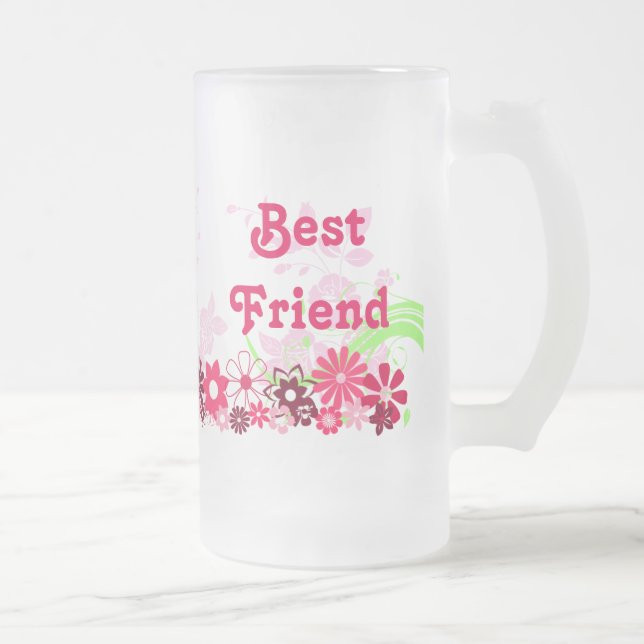 Beautiful Best Friend Friendship BFF Bright Cheery Frosted Glass Beer Mug (Right)