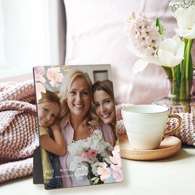 Beautiful Best Nana Ever Blush Floral Photo Plaque (Creator Uploaded)