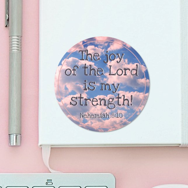 Beautiful Bible Verse Pastel Clouds Photo Template Classic Round Sticker (Creator Uploaded)