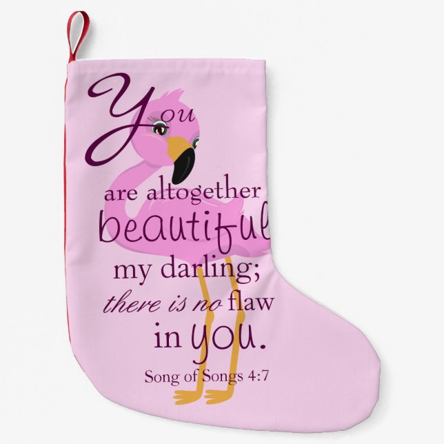 Beautiful Bible Verse with a Flamingo Pink Small Christmas Stocking (Front)