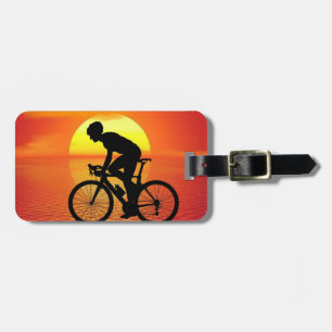 Beautiful Bicycle Silhouette Sunset Scene Colourfu Luggage Tag