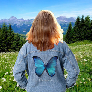 Beautiful Big Blue Butterfly Denim Jacket