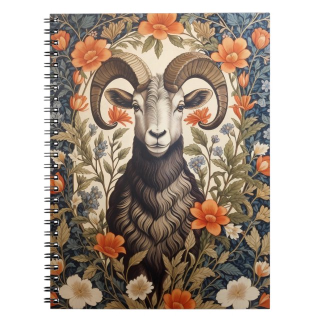 Beautiful Big Horn Sheep William Morris Inspired Notebook (Front)