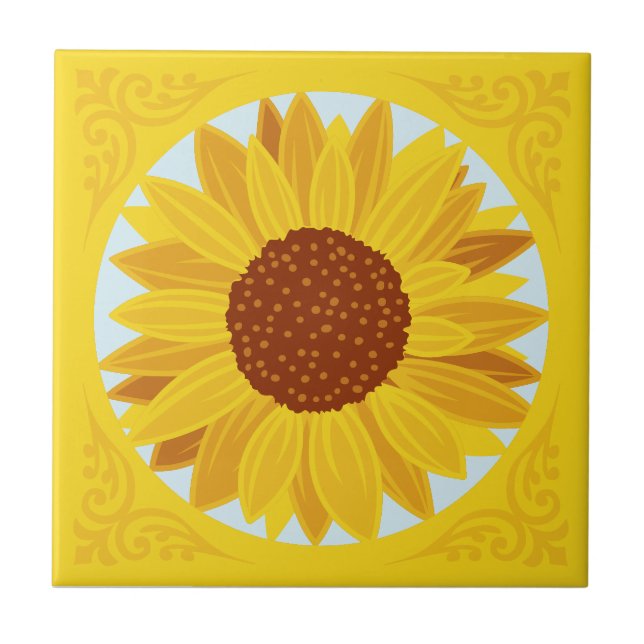 Beautiful Big Sunflower Yellow Flower  Tile (Front)