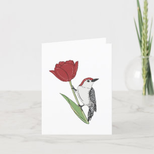 Beautiful bird and tulip blank art thank you card