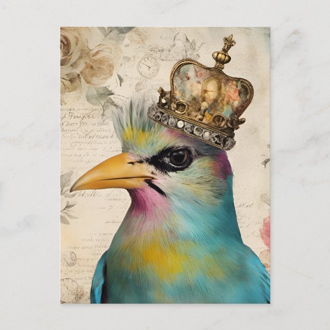 Beautiful Bird in a Crown Collage Postcard (Front)