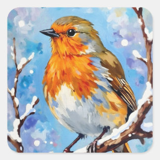 Beautiful Bird in Winter Square Sticker