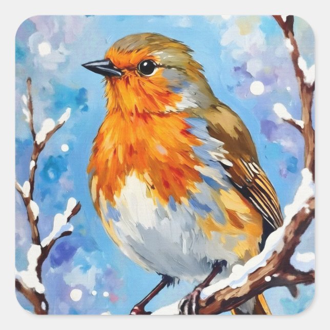 Beautiful Bird in Winter Square Sticker (Front)