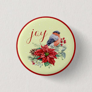 Beautiful Bird on a Poinsettia Arrangement Button