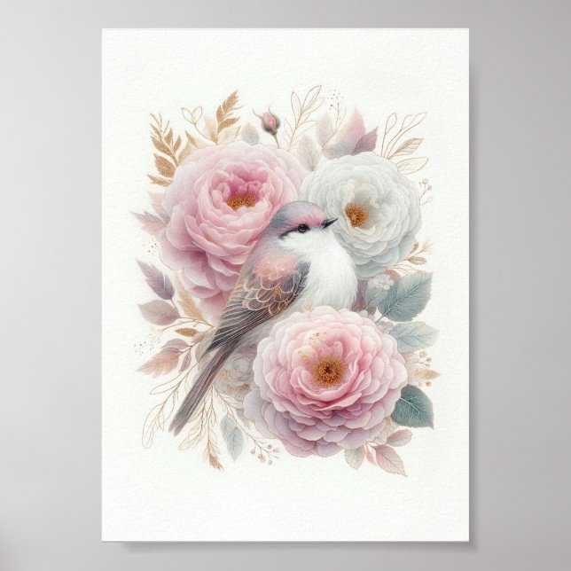 Beautiful  Bird & Roses Art Poster (Front)