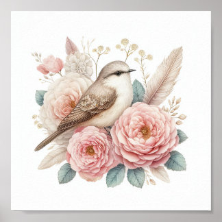 Beautiful Bird & Roses Poster