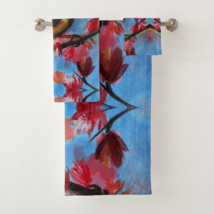 Beautiful Bird Spring Painting Bath Towel Set