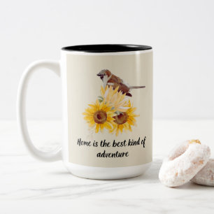 Beautiful Bird & Sunflowers With Quote Two-Tone Coffee Mug