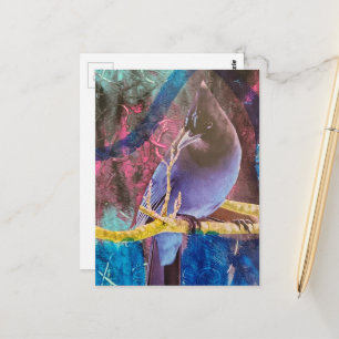 Beautiful Bird That is Blue Mixed Media Collage Postcard