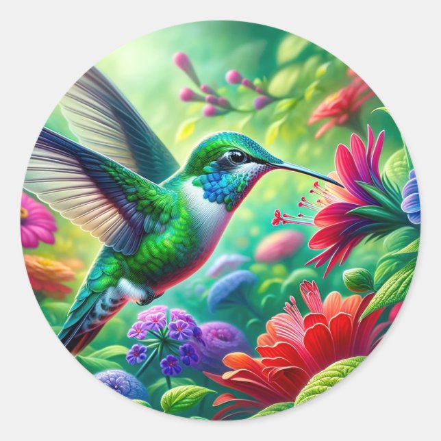 beautiful bird with flowers classic round sticker (Front)