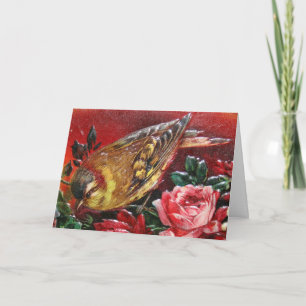 Beautiful Bird with Rose Card