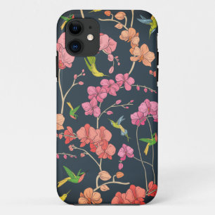 Beautiful birds and orchids pattern iPhone 11 case