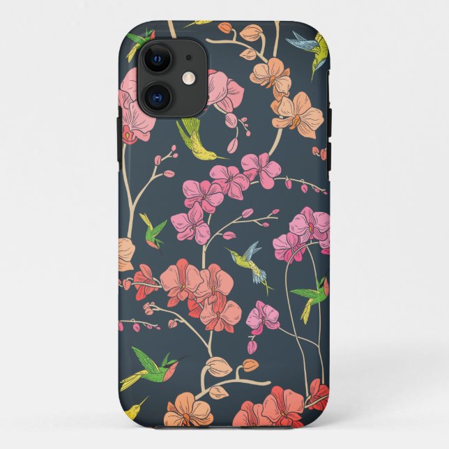 Beautiful birds and orchids pattern   Case-Mate iPhone case (Back)