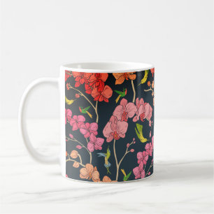 Beautiful birds and orchids pattern coffee mug