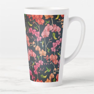 Beautiful birds and orchids pattern     latte mug