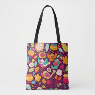 Beautiful birds, flowers, artistic poster tote bag