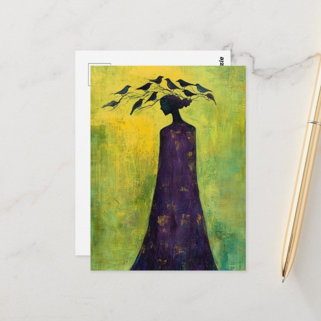 Beautiful Birds on Her Head Postcard (Front/Back In Situ)