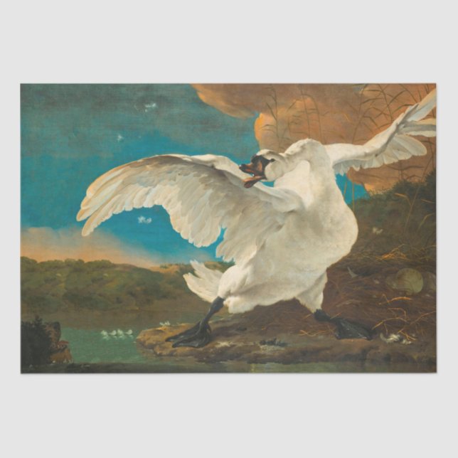 Beautiful Birds, White Swan Vintage Painting Tissue Paper (Front)